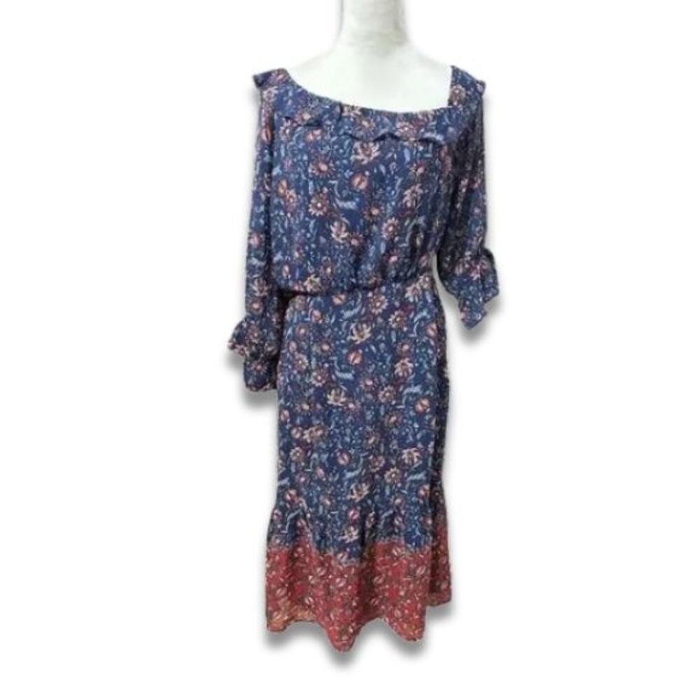 Collective Concepts Maxi Blouson Dress Elastic Waist Ruffle Multicolor W L NWOT